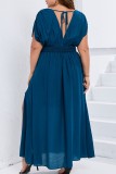 Темно-синее повседневное однотонное длинное платье с открытой спиной и V-образным вырезом, платья больших размеров
