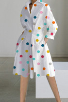 Veelkleurige elegante print patchwork knopen kraag A-lijn jurken