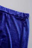Blu royal casual tinta unita colletto con risvolto manica lunga due pezzi