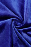 Blu royal casual tinta unita colletto con risvolto manica lunga due pezzi