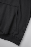Schwarze Oberteile mit Kapuzenkragen und Kordelzug im Street Sportswear-Print