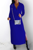 Robes décontractées bleues à manches longues et col à capuche fendu uni