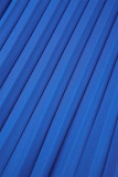 Blauw Casual Elegant Solide Patchwork Vouw met riem O-hals Rechte jurken (bevatten de riem)