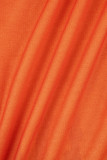 Оранжевые повседневные платья с длинными рукавами и V-образным вырезом с принтом