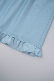 Bleu clair élégant solide Patchwork poche ample taille moyenne couleur unie bas