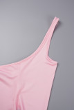 ピンクのセクシーなカジュアル プリント バックレス ホルター ノースリーブ ドレス ドレス