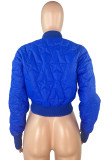 Blue Casual Solid Patchwork Buttons Zipper Mandarin Collar Outerwear