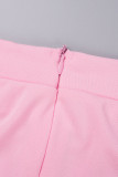 Pink Sweet Solid Patchwork Flounce Off the Shoulder Dresses