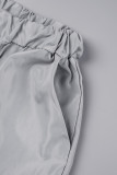 Silver Casual Solid Patchwork Zipper Hooded Collar Long Sleeve Two Pieces