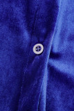 Королевский синий повседневный однотонный отложной воротник с длинными рукавами из двух предметов