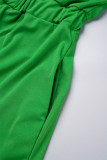 グリーン カジュアル ソリッド パッチワーク ターンダウン カラー レギュラー ジャンプスーツ (ベルトなし)