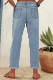 Azul casual estampado básico cintura alta jeans regular