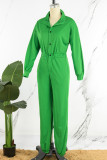 Green Casual Solid Patchwork Turndown Collar Regular Jumpsuits (Without Belt)