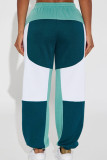 Pantaloni patchwork a vita media regolari con tasche patchwork a blocchi di colore casual verdi