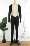 Svarta Casual Solid Skinny Jumpsuits utan rygg utan hals