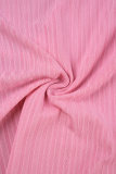 Roze sexy casual effen patchwork tops met V-hals