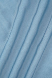 ライトブルーのエレガントな固体パッチワークポケットルーズミッドウエストソリッドカラーボトムス