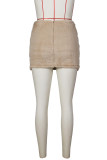 Apricot Casual Solid Patchwork Skinny High Waist Conventional Solid Color Skirt