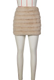 Rozerode casual effen patchwork skinny hoge taille conventionele effen kleur rok