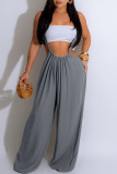 Grey Casual Street Solid Patchwork Loose Low Waist Wide Leg Solid Color Bottoms