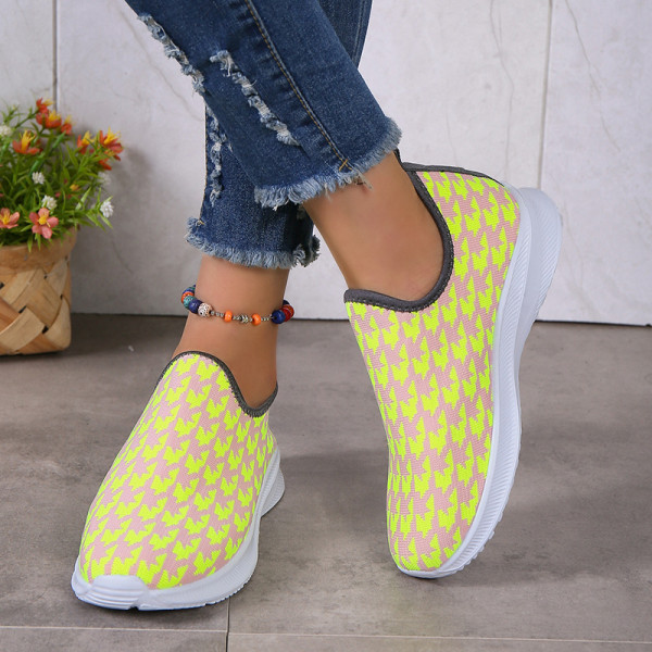 Zapatos cómodos redondos de patchwork casual amarillo fluorescente