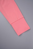 Colletto rovesciato manica lunga manica lunga rosa casual solido patchwork fibbia due pezzi