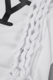 T-shirts blancs sexy à imprimé de rue évidé en patchwork Frenulum à col en V