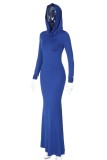 Blue Casual Solid Basic Hooded Collar Long Dress Dresses