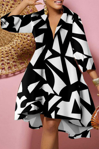 Black Casual Print Patchwork V Neck Printed Dress Plus Size Dresses