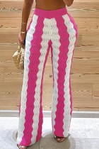 Pantalones de patchwork convencionales de cintura alta ajustados básicos de patchwork casual rojo rosa