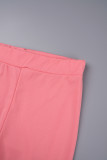 Colletto rovesciato manica lunga manica lunga rosa casual solido patchwork fibbia due pezzi