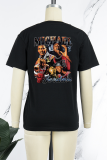 Schwarze Street Sportswear-Print-Patchwork-O-Ausschnitt-T-Shirts