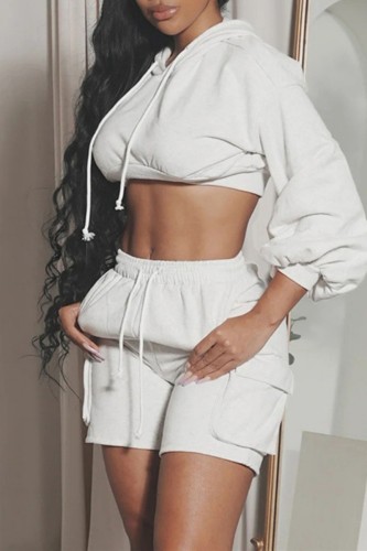 White Casual Solid Patchwork Hooded Collar Long Sleeve Two Pieces