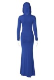 Blue Casual Solid Basic Hooded Collar Long Dress Dresses
