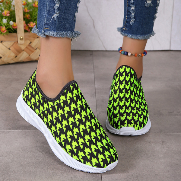 Zapatos cómodos redondos de patchwork casual verde fluorescente