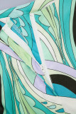 Зеленый Повседневный Элегантный принт Бинты в стиле пэчворк Карман с отложным воротником с короткими рукавами из двух частей