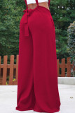 Rosa vermelho casual rua sólido retalhos solto cintura baixa perna larga calças de cor sólida