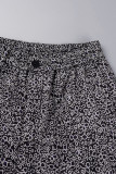 Pantaloni con stampa completa a matita a vita alta regolari patchwork con stampa college marrone nero