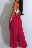 Rose Red Casual Street Solid Patchwork Loose Low Waist Wide Leg Solid Color Bottoms