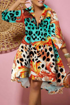 Vestido estampado casual colorido patchwork com decote em V Vestidos plus size