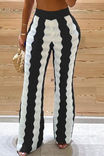 Black Casual Patchwork Basic Skinny High Waist Conventional Patchwork Trousers