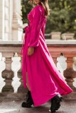 Damasco Casual Sólido Frenulum Fenda Decote em V Vestidos de manga comprida