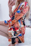 Capispalla con colletto risvoltato in cardigan con stampa casual multicolore