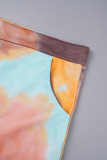 Paarse casual print Frenulum tie-dye O-hals grote maat twee stukken