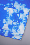 Blauw Casual Print Basic Hooded Kraag Lange mouw Tweedelige stukken