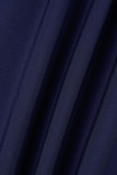 Bleu marine décontracté doux quotidien simplicité couleur unie lisière filandreuse col en V barboteuses régulières