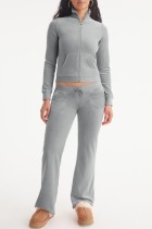 Grey Casual Solid Patchwork Zipper Collar Long Sleeve Two Pieces