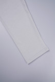 Colletto con cappuccio patchwork solido casual bianco Plus Size Set di tre pezzi