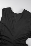Черное сексуальное повседневное сладкое простое платье с вырезом из однотонного мини-платья с U-образным вырезом