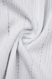 Branco casual sólido vazado transparente gola redonda manga curta duas peças